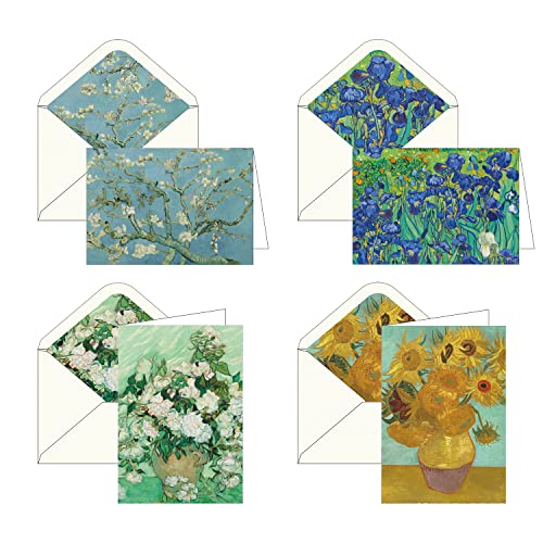 Image of RainCaper Fine Art Keepsake 5x7 Blank Stationery van Gogh Greeting Note Cards With Decorative Envelopes, Gift Boxed Set of 16 | 300 GSM Cardstock (van Gogh Flowers)