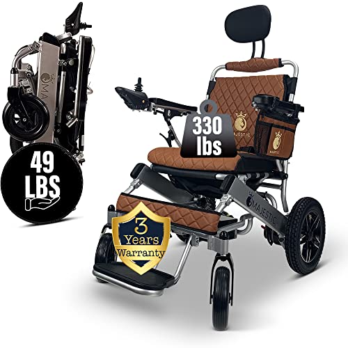 Malisa Electric Wheelchair For Adults, Portable All Terrain Lightweight Wheelchairs, Foldable Motorized Power Wheel Chair, Leather Seat (17.5" Seat) (Taba, Silver Frame) #TOP14