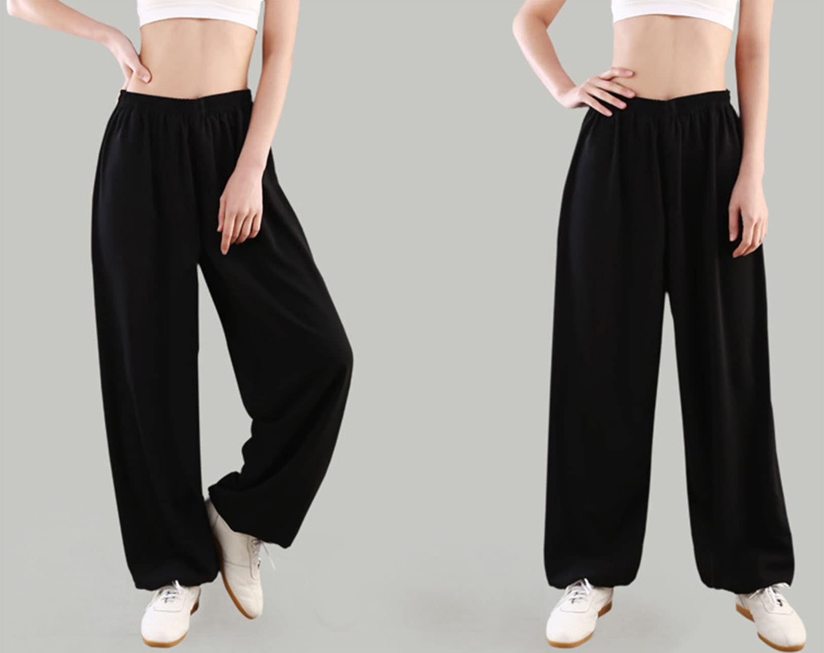 Pantalon de Tai Chi Unisexe Couleur Unie Loisirs Coton et Soie Costume Chinois pour Tai Chi and Wing Chun Taille Elastique Tenue de Tai Chi pour la Méditation et Le Qigong