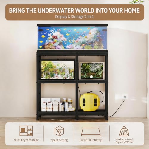 Image of 20-29 Gallon Fish Tank Stand with Power Strip, 3-Tier Metal Aquarium Stand, 31.5 inch L x 16.5 inch W for 20 Gallon Long Aquarium, 400 lbs Capacity, Black