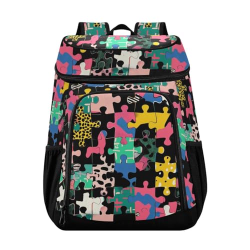 Colorful Puzzles Cooler Backpack Leakproof Insulated Lunch Cooler Bag 30 Cans Camping Backpacks for Picnic Road Trip Beach