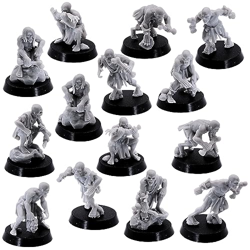 Forged Terrain – Figuras de Ghoule Zombie Horda 32 mm – Juego de 14 Miniaturas de juego de rol, pintado, personalizable, detalle horrible