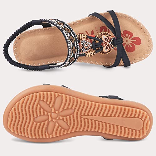 Women's Flats Sandals Summer Bohemian Beaded Dress Shoes Comfort with Elastic Ankle Strap Women Flats Open Toe Sandal3