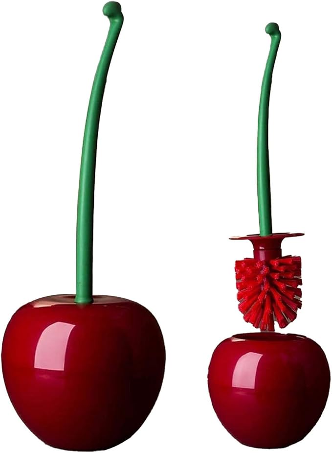 Cherry Toilet Brush with Holder Bowl&Long Handle Bathroom Cleaning Tool and Base for Storage&Organization Wall Mounting for Bathroom Toilet Cleaning