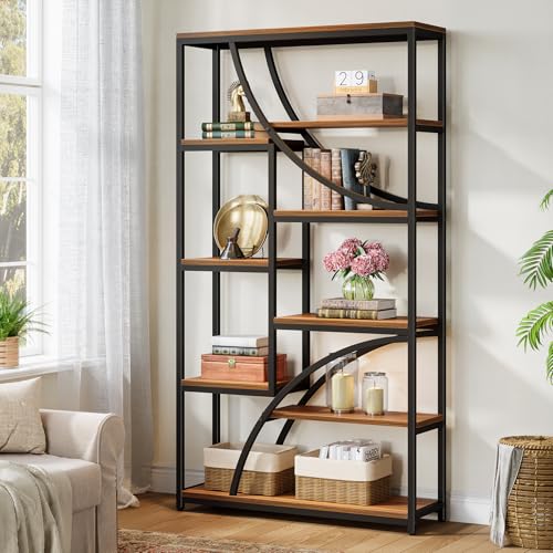 Tribesigns 70.87'' Tall Bookshelf, 9-Tier Industrial Etagere Bookcase, Large Geometric Bookshelves with Open Shelf, Wood & Metal Freestanding Display Shelf for Living Room, Brown & Black