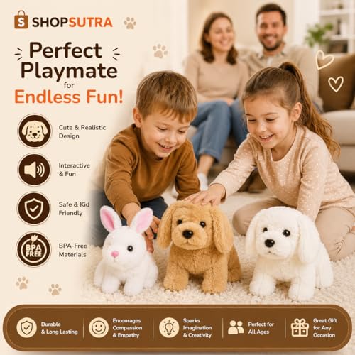 Image of Interactive Plush Toy Dog with Walking Movement, Sound Function and Tail Motion (Brown)