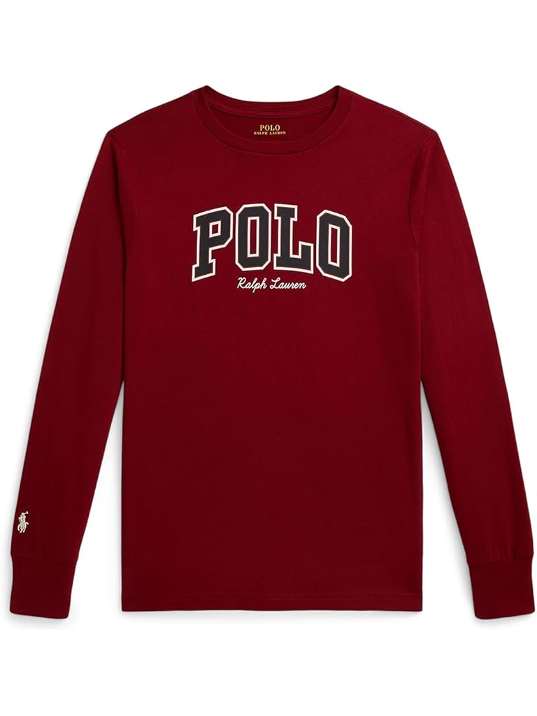 Red Polo Ralph Lauren Logo Cotton Long Sleeve Tee (Big Kid)