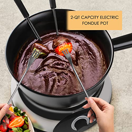 Artestia 2-Qt Electric Fondue Pot Set 1500W Ceramic Chocolate Melting Pot Adjustable Temperature Control 6 Fondue Forks For Chocolate Cheese, Black Ceramic Pot With Glossy Base #TOP2