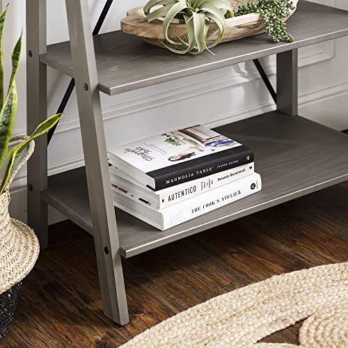 Walker Edison X Back Modern Farmhouse Wood Bookcase Bookshelf Home Office Living Room Storage, 4 Shelves, Grey #TOP4