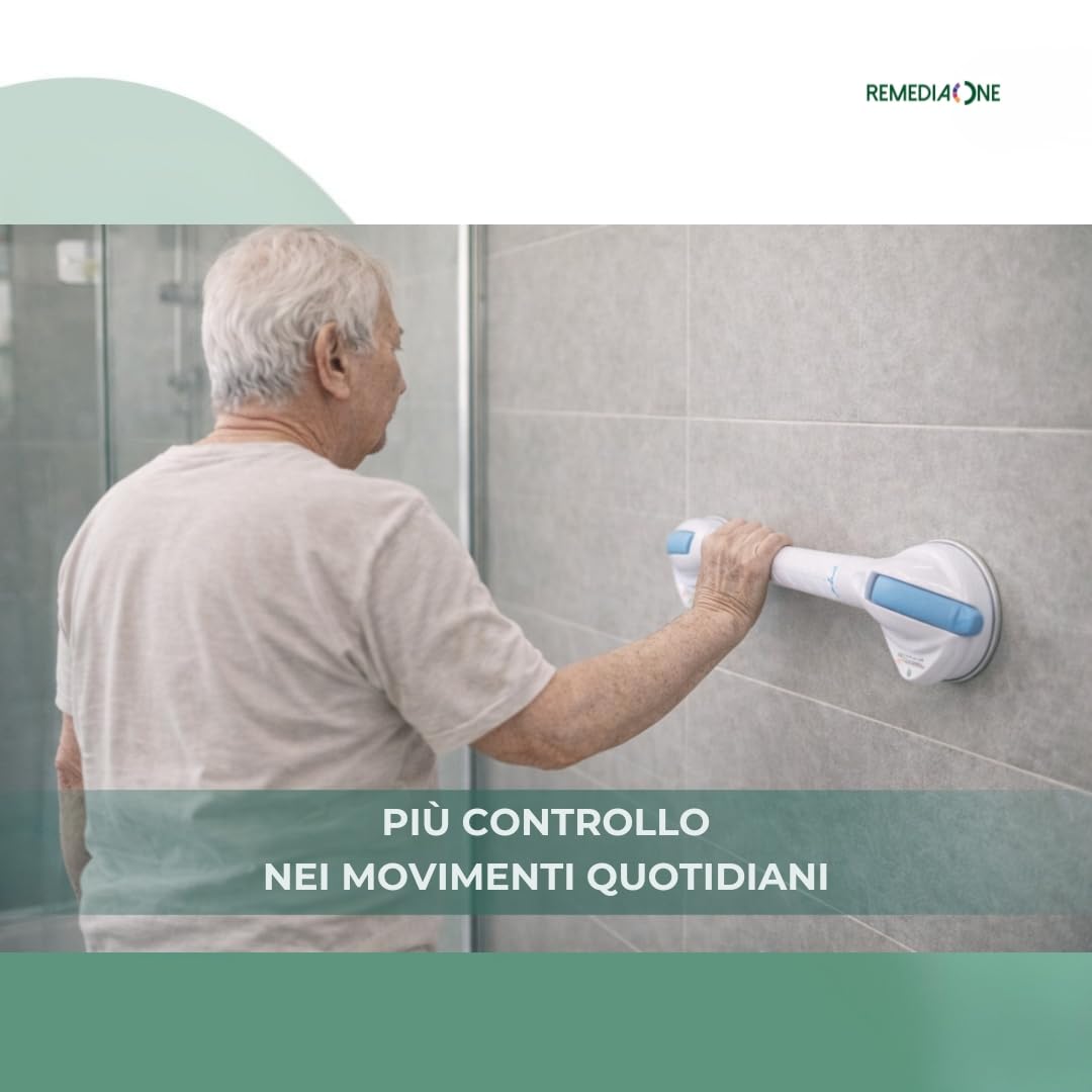 Maniglia Doccia Anziani a Ventosa in ABS, senza Fori, 50 cm | Maniglione Bagno Disabili, Presa Antiscivolo, Maniglia Ventosa per Doccia senza Fissaggi Permanenti, Bianca