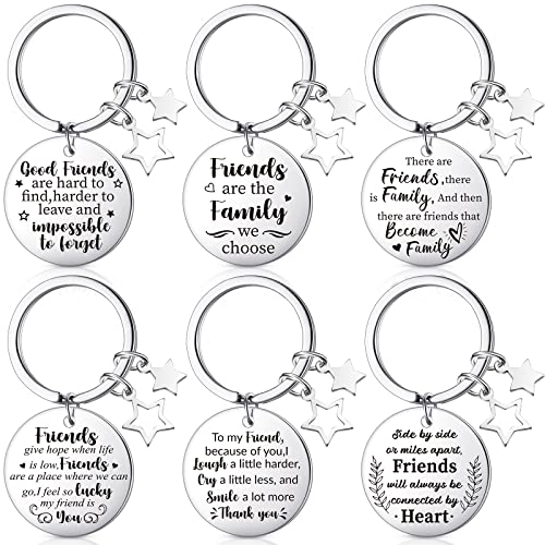 Cunno 6 Pcs Friendship Keychain Gifts Best Friend Inspirational Stainless Steel Keychain Friendship Appreciation Gifts for Friend(Star Pattern)