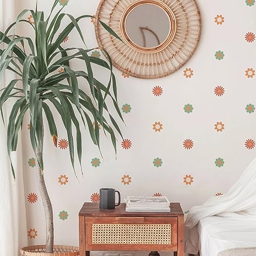 Boho Daisy Flower Wall Decals Retro Floral Wall Stickers Easy to Peel and Stick Floral Vinyl Wall Stickers Baby Nursery Girls Room Bedroom Living Room Home No Residue Party DIY Art Decoration(P42)