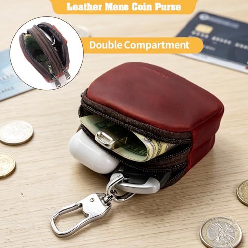 Image of Jack&Chris Coin Purse for Men, Genuine Leather Mini Coin Wallet Zipper Pocket with Back Belt Loop, Coin Bag for Men