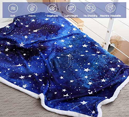 Stars Fleece Throw Blanket, Jewel Blue Starry Sky Plush Throw Blanket Love Gifts Blanket For Women Super Soft Bed Sofa Chair Throw For Kids And Adults (47" X 60") #TOP2