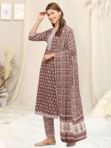 Image of MIRCHI FASHION Pure Cotton Straight Kurta Set with Dupatta | 3 Piece Ethnic Kurta Pant Set Office Wear Salwar Kurta Set for Women