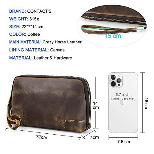 Hiram Mens Leather Clutch Bag, Genuine Leather Toiletry Bag for Men, Mens Vintage Cowhide Leather Handbag for Business, Travelling and Gym Fitness2