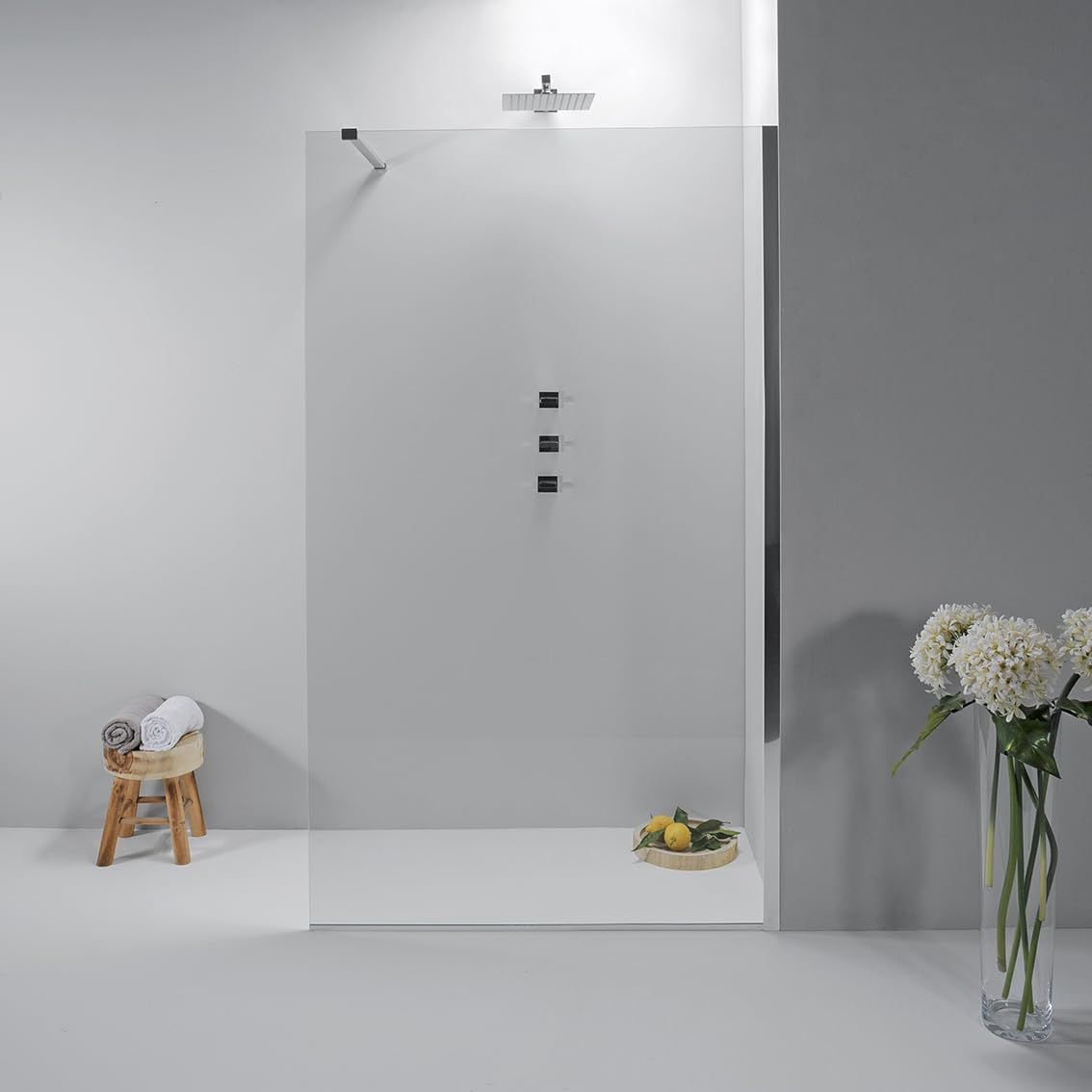 Box Doccia Walk In 100cm - Cabina Doccia in Cristallo Temperato 8mm, Trasparente e Anticalcare con Profilo in Alluminio Cromato ad Installazione Reversibile - Facile da Installare e Pulire