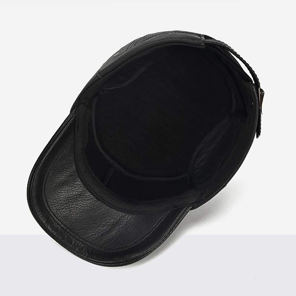 Cappelli Invernali, Cappello da Baseball in Pelle con paraorecchie, Caldo Berretto Sportivo all'aperto per Anziani, Inverno(Black-A)