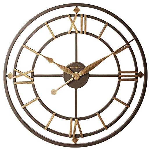 Howard Miller York Station Wall Clock 625-299 – 21.25-Inch Wrought Iron, Aged Iron Finish, Gold-Finished Accents, Round Antique Home Decor, Quartz Movement