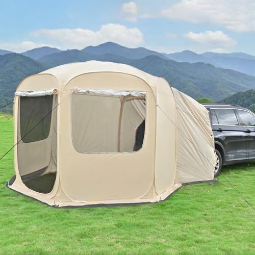 Alvantor 5 Person Pop Up SUV Tent,2 in 1 Car Tent & Camping Tent,Mosquito Screen & Waterproof PVC Multi-functiona for Car SUV Van Camping,Includes Heavy Duty Tarp & Storage Bag 8.6'L X8.6'W X6.7'H