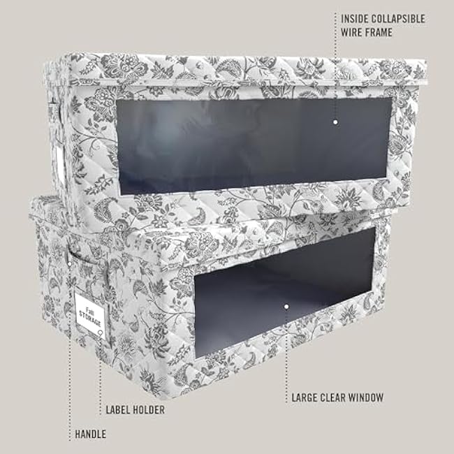 Martha Stewart Essential Collapsible Stackable Decorative Home Storage Organization With Lidded Tops, Set of 2 Lidded Storage Boxes, Bedford Floral