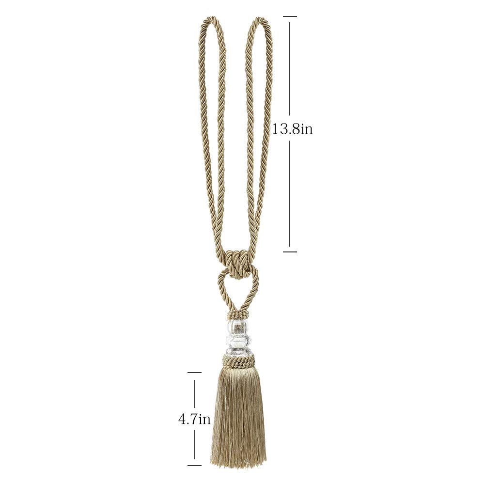 Embrasses de Rideaux en Corde tressée Faite à la Main, lot 4, embrasses Faites, Pompons Cristal, Attaches décoratives for Maison(Golden)