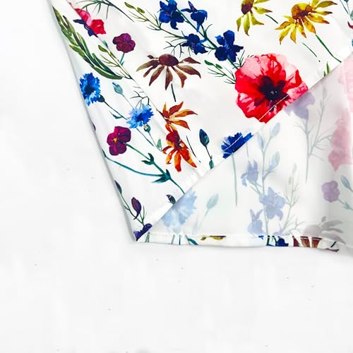 Image of Size M Summer Dresses for Women Casual Short Sleeve Knee Length T-Shirt Dress Swing Flowy Loose Fit A Line Boho Midi Dress with Pockets Floral 01 White