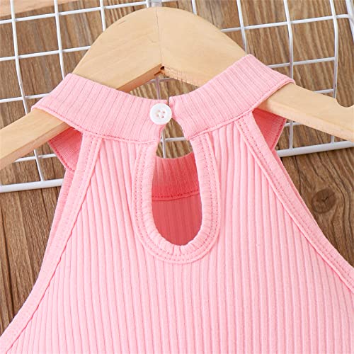 Patpat Toddler Girl 2 Piece Outfit Rid Knit Halter Sleeveless Cami Top And Plaid Elastic Waist Skirt 5-6 Years #TOP2