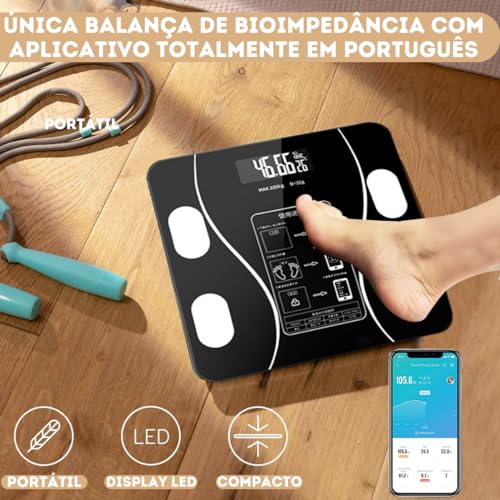 Balança Digital Bioimpedância Com Bluetooth Aplicativo App Peso Analisador Corporal Gordura 180kg