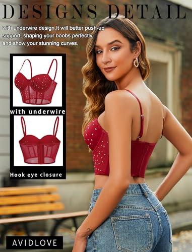 Image of Avidlove Corset Tops for Women Push Up Bustier lingerie Mesh Sexy Going Out Party Club Top