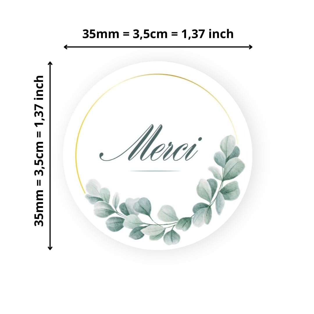 Avery - 140 Round Self-Adhesive Thank You Labels – 35 mm – Recycled Paper – Eucalyptus – 4 A4 Sheets of Thank You Stickers for Wedding, Crafts and Parties