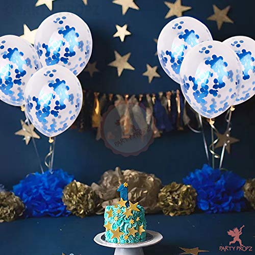 Image of Party Propz Rubber Blue Confetti Balloon - 30Pcs Blue Glitter Balloons For Decoration Kids, Adults|Confetti Balloons For Birthday, Anniversary, Bride To Be|Blue Sparkle Party Balloons for Decoration
