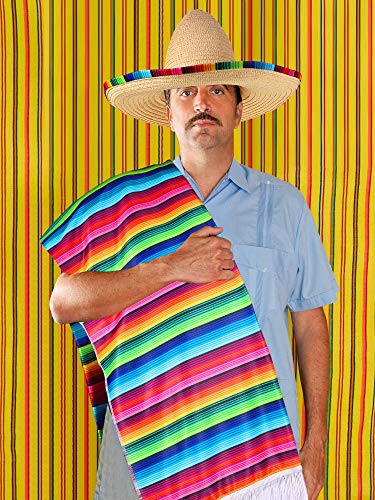 Satinior Mexican Serape Poncho Costume Mexican Sombrero With Rainbow Serape Edge And Band (Adult) #TOP4