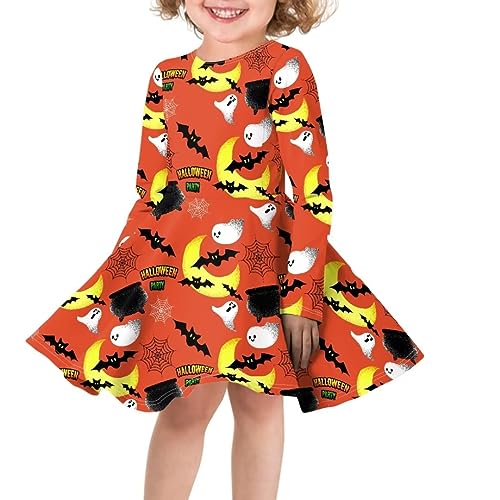 Hawapod Halloween Girls Swing Dress Round Neck Long Sleeves Pink Casual Dress High Waisted Kawaii Clothes for Kids3