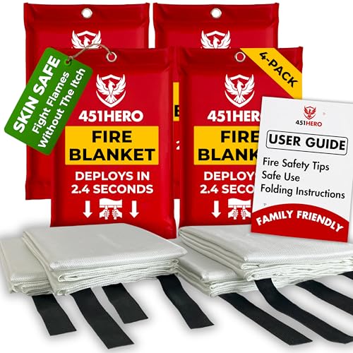 451HERO Emergency Fire Blanket – 4 Pack, Triple Certified, Comfort