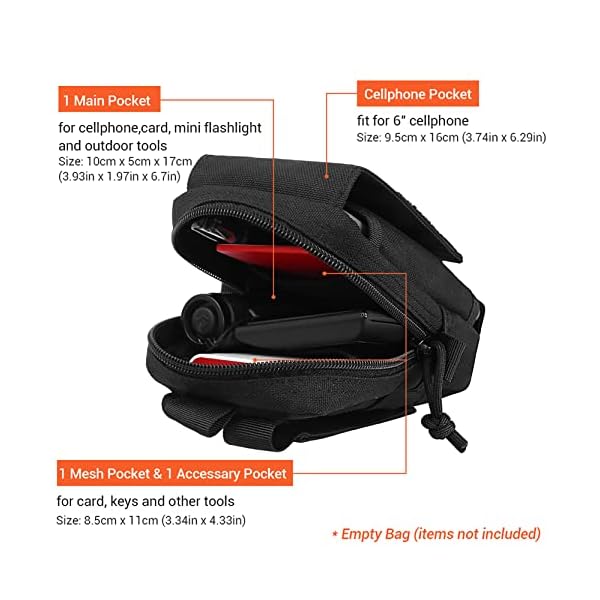 Tactical Molle Pouch Military Waist Bag Outdoor Men EDC Tool Bag Utility Gadget Organizer Vest Pack Purse Mobile Phone Case Hunting Compact Bag U.S.A Patch Carabiner Included - Image 5