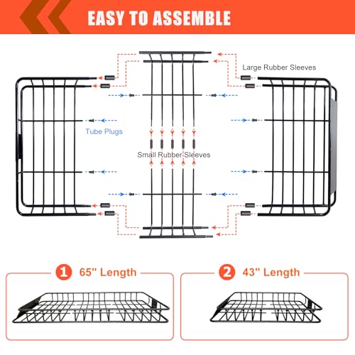 Image of Roof Rack Cargo Carrier Basket 65 inch*39 inch*6 inch+Waterproof Bag 20 Cubic Feet(51 inch*40 inch*17 inch),and Cargo Net with Attachment Hooks,Ratchet Straps.200 Lbs Capacity,Universal Rooftop Large Size Roof Rack Update