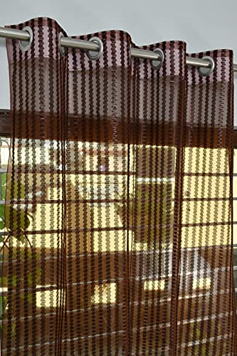 Image of Premium Polyester Floral Sheer Printed Net Combination Transparent Beautiful Curtains Set of 3 Piece for Door Brown 8 Feet