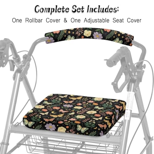 Image of Butterfly Soft Universal Rollator Seat Covers, Backrest and Seat Covers for Walkers, Adjustable Accessories for Seniors