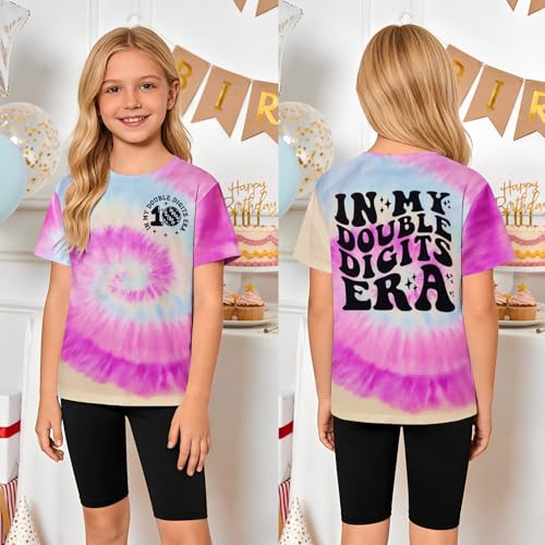 Image of IZYJOY in My Double Digits Era Shirts Girls 10th Birthday T-Shirts 10 Years Old Birthday Party Short Sleeve Summer Tee Tops