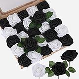 Schwarze Rosen Künstliche Rosen Schaumrosen Blumen Weiße Rosen 25pcs Rosen Künstlich Rosen Deko DIY für Hochzeitssträuße Arrangement Home Esszimmer Dekor Geburtstagsfeier Dekoration