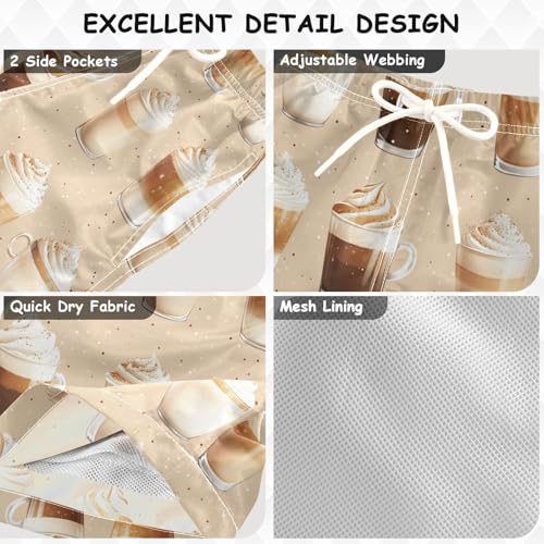 Pigsaly Boys Swim Trunks Coffee Latte Coffee Hot Drink Boys Board Shorts Swimsuit Swimwear Summer Bathing Suit 3T3