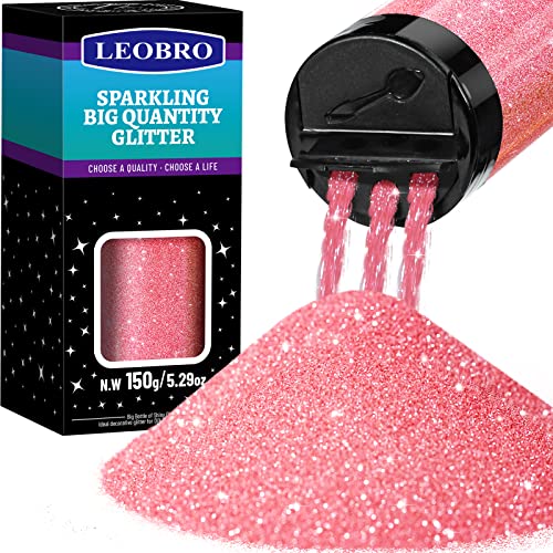 LEOBRO Pink Extra Fine Glitter, 150g/5.29oz, Metallic Powder for Resin Crafts, DIY Tumbler Painting Art, 0.2MM