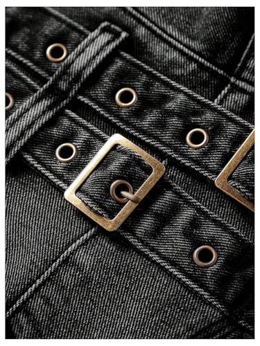 WDIRARA Women's Plus Size Frayed Denim Halter Top Buckle Backless Punk Hippie Jean Crop Top3