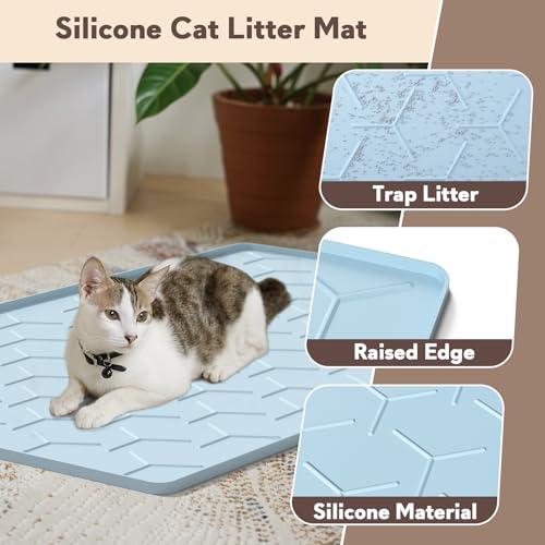 Image of Garoopion Silicone Cat Litter Mat 34x22 inch, Easy to Clean, Blue