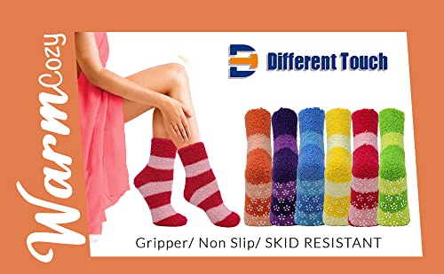 Different Touch 6 Pairs Pack Super Soft Cozy Fuzzy Winter warm Non Skid Hospital home bed Sleeping Slipper Socks4