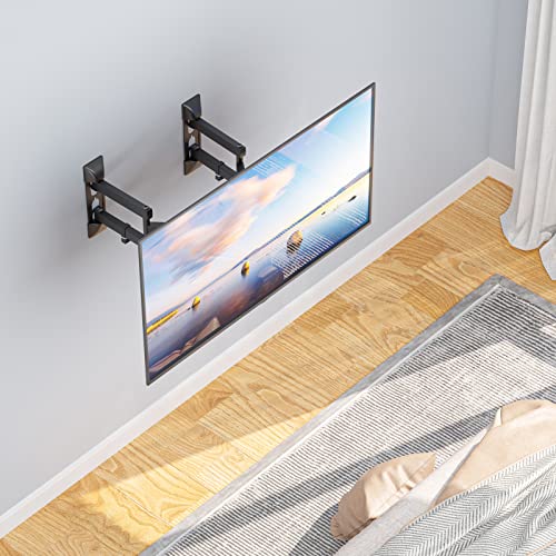 Image of WALI Corner TV Wall Mount for 26-55 inch Flat Curved TVs, Full Motion Corner Bracket for LED, LCD, OLED Screens up to 110lbs, 400x400mm Mounting Holes, Black