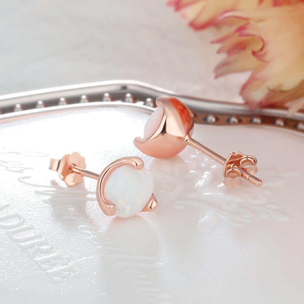14K Gold Opal Earrings, White Opal Stud Earrings - Beautiful Birthday Gift for Mother, Wife, Girlfriend, Mother's Day Gift