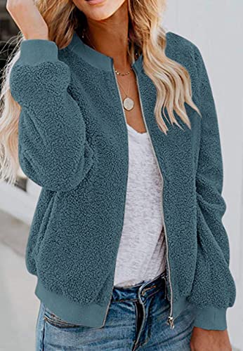 Mirol Women's Sherpa Fleece Jacket Faux Fuzzy Long Sleeve Casual Zip Up Bomber Coat #TOP1