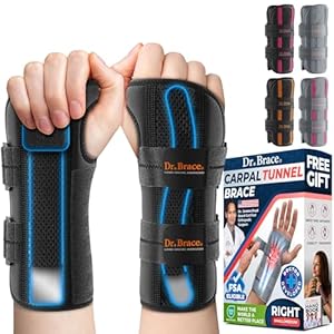 DR. BRACE Adjustable Wrist Brace Night Support for Carpal Tunnel, FSA & HSA Eligible, Doctor Developed, Upgraded with Double Splint & Therapeutic Cushion, Hand Brace For Pain Relief, Injuries, Sprains